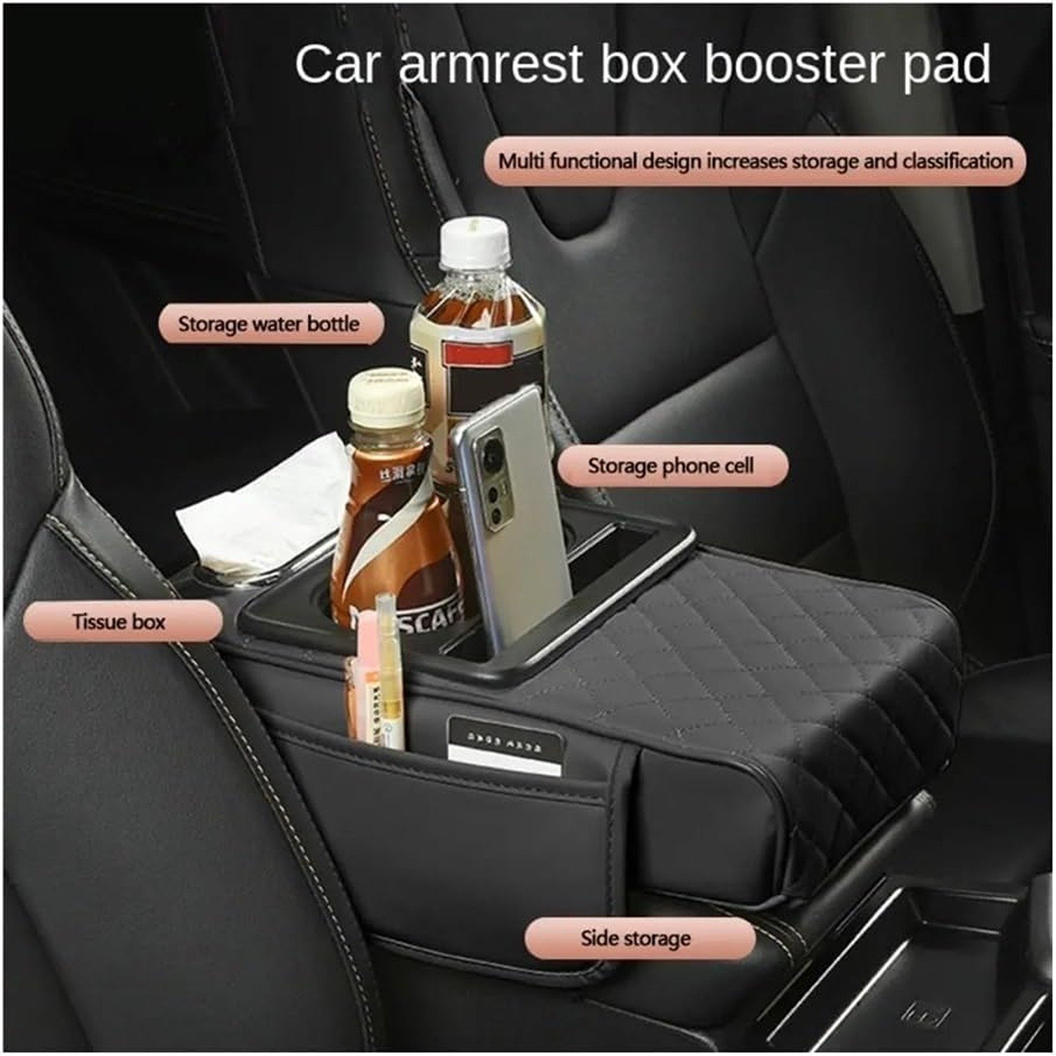 Car Armrest Support with Storage Bag, Tissue Box & Cup Holder - Image 6
