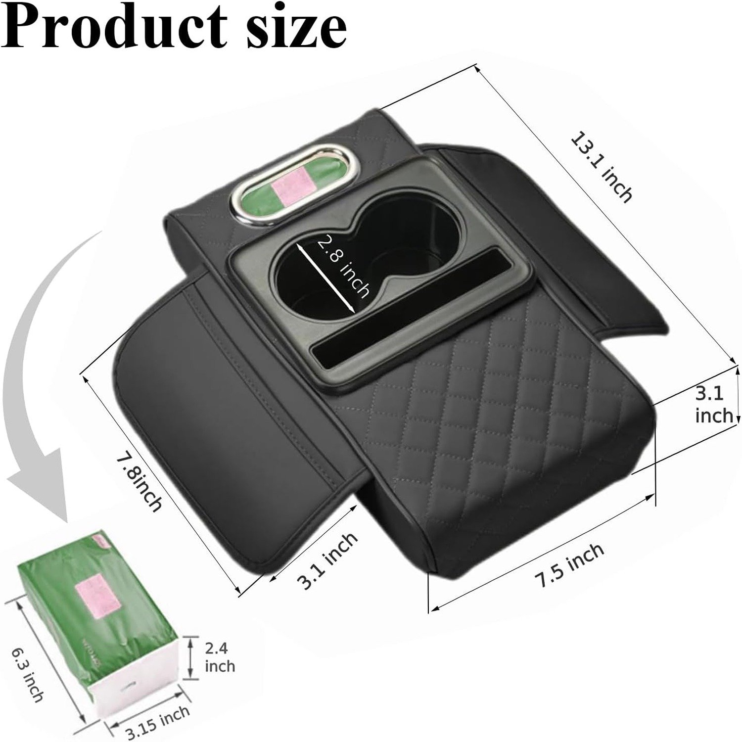 Car Armrest Support with Storage Bag, Tissue Box & Cup Holder - Image 4