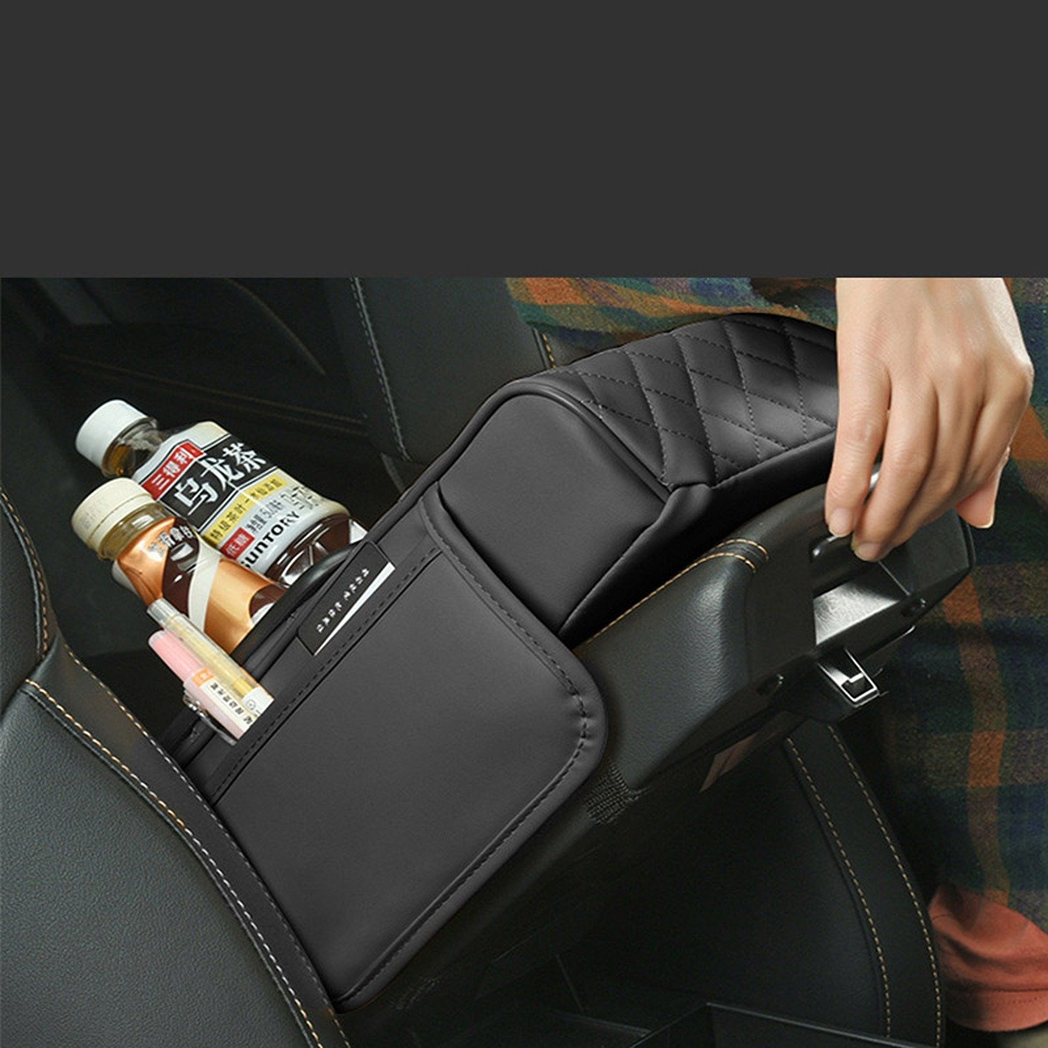 Car Armrest Support with Storage Bag, Tissue Box & Cup Holder - Image 3