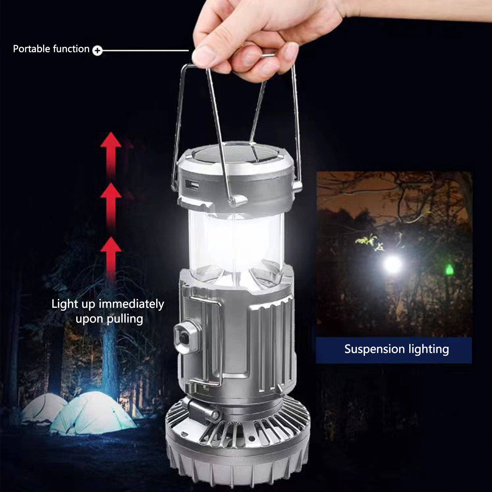 Portable solar camping light with fan and mobile phone charging - Image 2